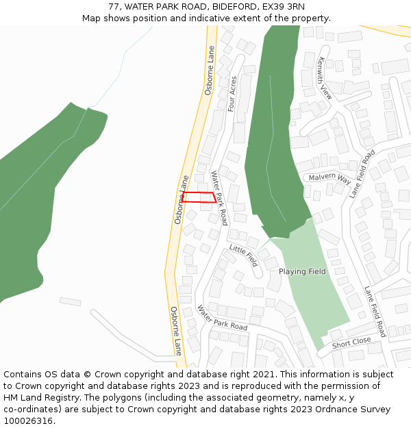 77, WATER PARK ROAD, BIDEFORD, EX39 3RN: Location map and indicative extent of plot