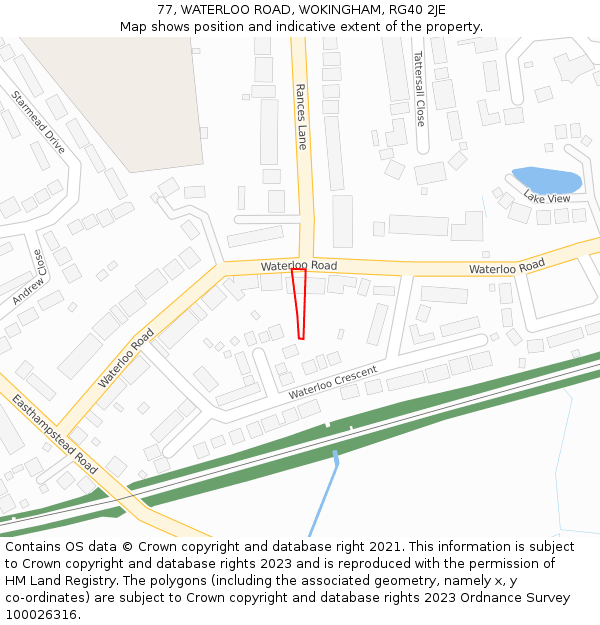 77, WATERLOO ROAD, WOKINGHAM, RG40 2JE: Location map and indicative extent of plot