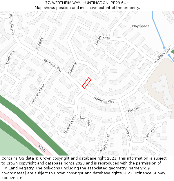 77, WERTHEIM WAY, HUNTINGDON, PE29 6UH: Location map and indicative extent of plot