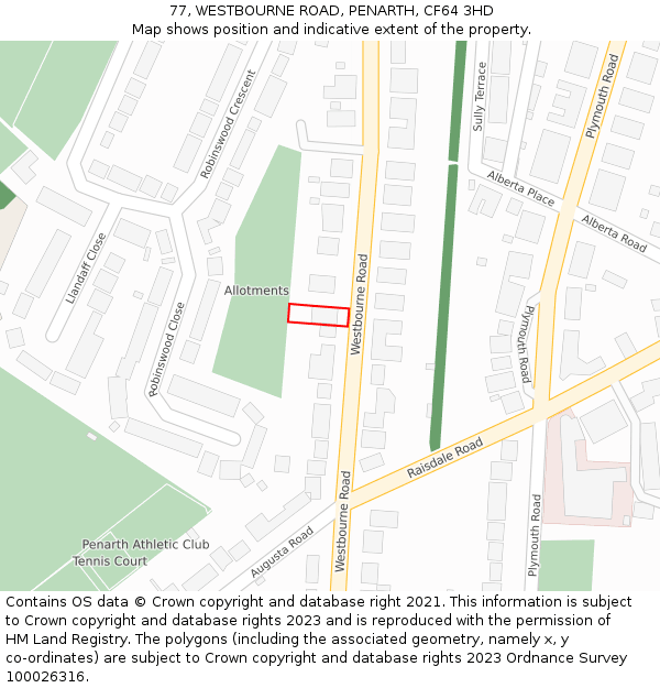 77, WESTBOURNE ROAD, PENARTH, CF64 3HD: Location map and indicative extent of plot