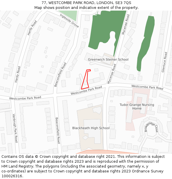 77, WESTCOMBE PARK ROAD, LONDON, SE3 7QS: Location map and indicative extent of plot