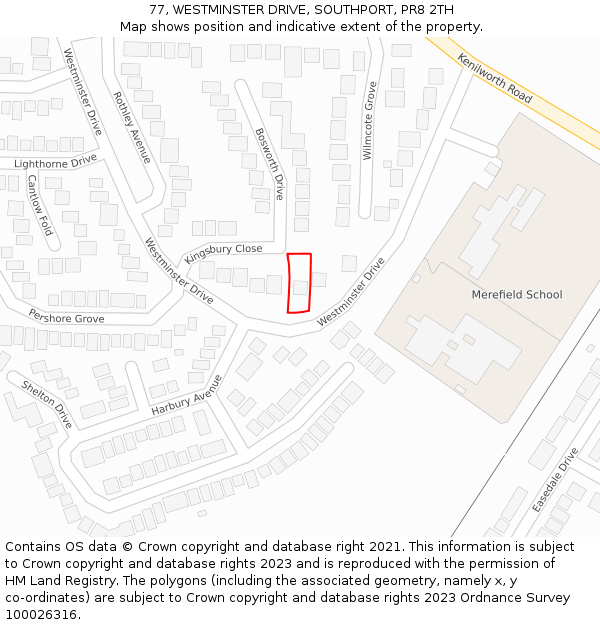 77, WESTMINSTER DRIVE, SOUTHPORT, PR8 2TH: Location map and indicative extent of plot