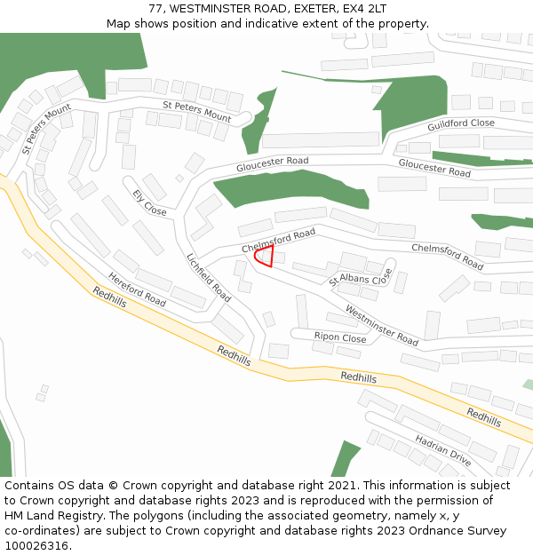 77, WESTMINSTER ROAD, EXETER, EX4 2LT: Location map and indicative extent of plot
