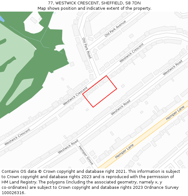 77, WESTWICK CRESCENT, SHEFFIELD, S8 7DN: Location map and indicative extent of plot