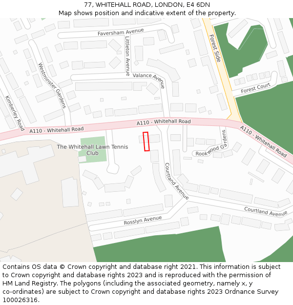 77, WHITEHALL ROAD, LONDON, E4 6DN: Location map and indicative extent of plot