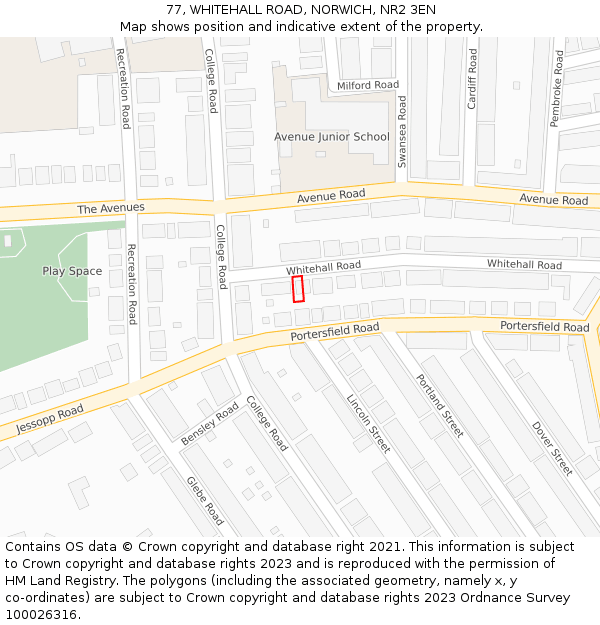 77, WHITEHALL ROAD, NORWICH, NR2 3EN: Location map and indicative extent of plot