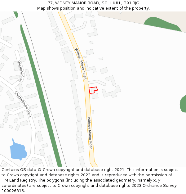 77, WIDNEY MANOR ROAD, SOLIHULL, B91 3JG: Location map and indicative extent of plot