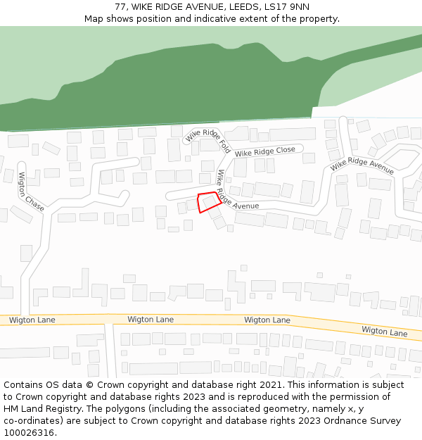 77, WIKE RIDGE AVENUE, LEEDS, LS17 9NN: Location map and indicative extent of plot