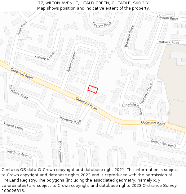 77, WILTON AVENUE, HEALD GREEN, CHEADLE, SK8 3LY: Location map and indicative extent of plot