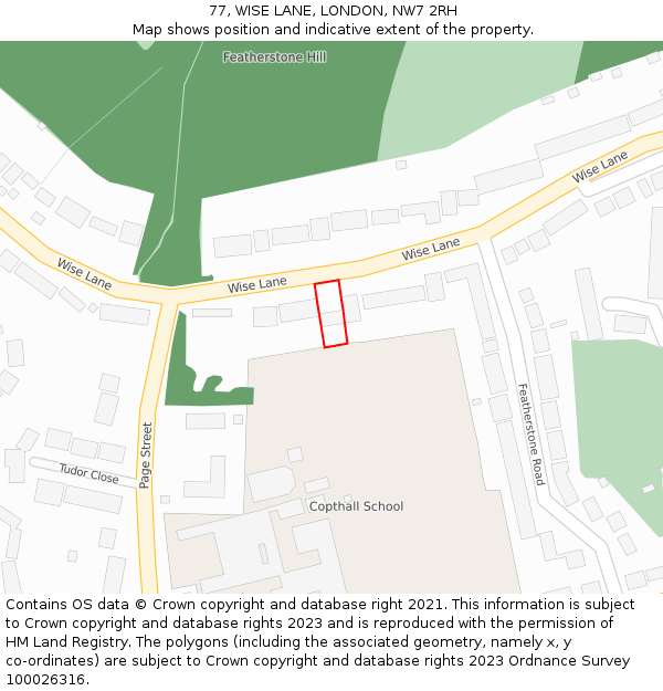 77, WISE LANE, LONDON, NW7 2RH: Location map and indicative extent of plot