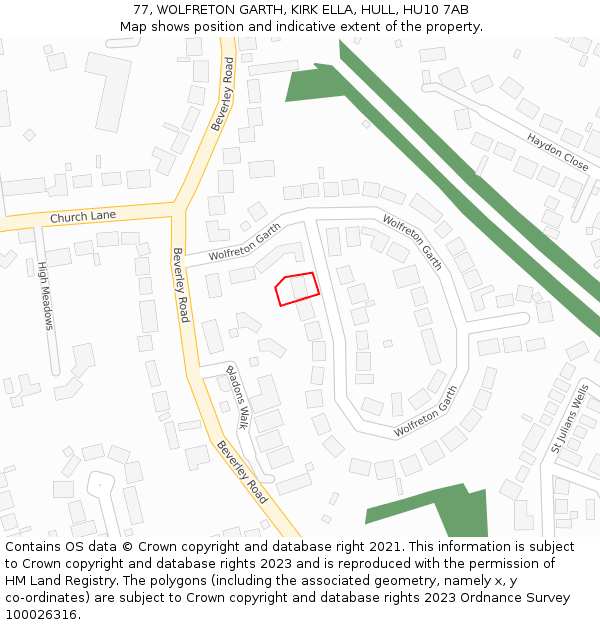 77, WOLFRETON GARTH, KIRK ELLA, HULL, HU10 7AB: Location map and indicative extent of plot