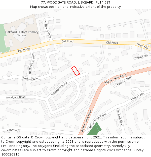77, WOODGATE ROAD, LISKEARD, PL14 6ET: Location map and indicative extent of plot