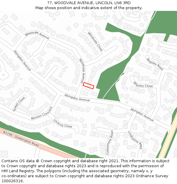 77, WOODVALE AVENUE, LINCOLN, LN6 3RD: Location map and indicative extent of plot