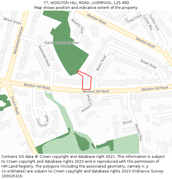 77, WOOLTON HILL ROAD, LIVERPOOL, L25 4RD: Location map and indicative extent of plot