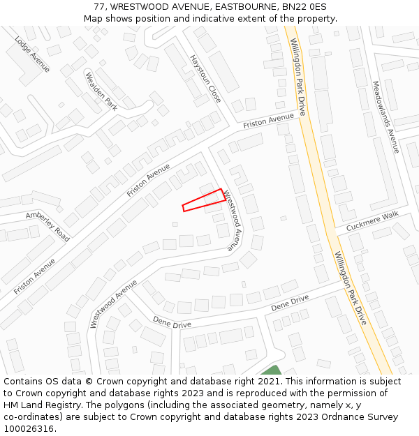 77, WRESTWOOD AVENUE, EASTBOURNE, BN22 0ES: Location map and indicative extent of plot