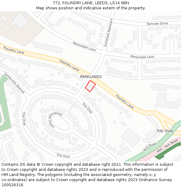 772, FOUNDRY LANE, LEEDS, LS14 6BN: Location map and indicative extent of plot