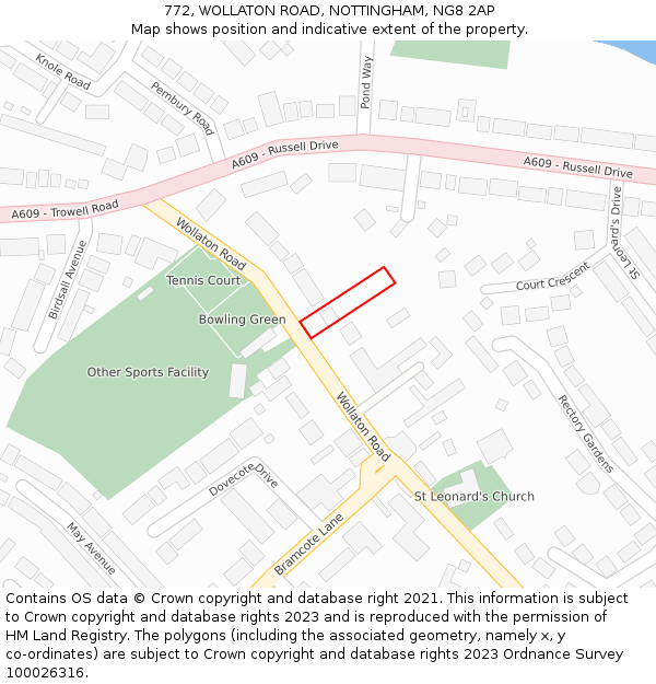 772, WOLLATON ROAD, NOTTINGHAM, NG8 2AP: Location map and indicative extent of plot