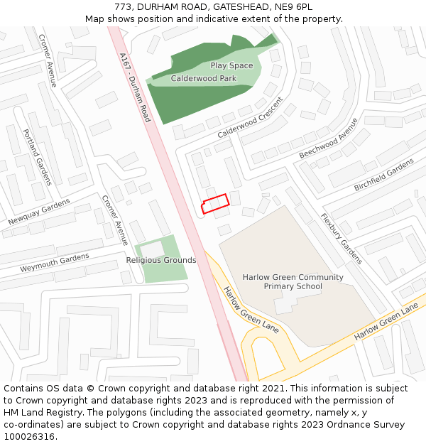 773, DURHAM ROAD, GATESHEAD, NE9 6PL: Location map and indicative extent of plot