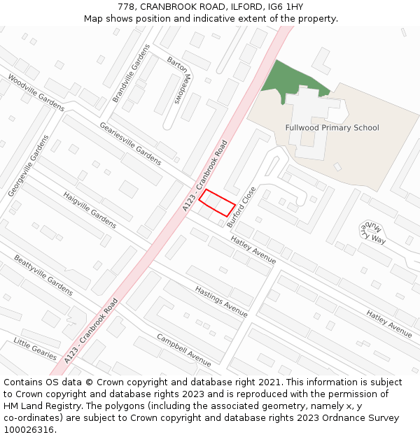 778, CRANBROOK ROAD, ILFORD, IG6 1HY: Location map and indicative extent of plot