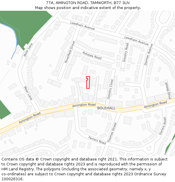77A, AMINGTON ROAD, TAMWORTH, B77 3LN: Location map and indicative extent of plot