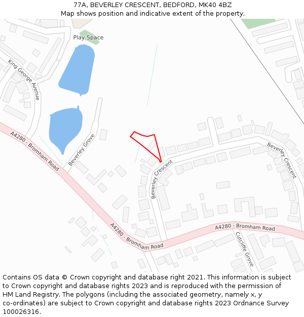 77A, BEVERLEY CRESCENT, BEDFORD, MK40 4BZ: Location map and indicative extent of plot