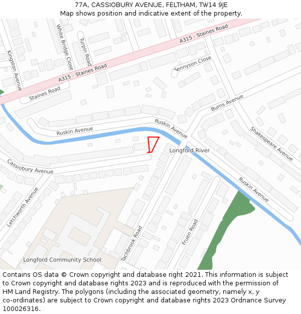 77A, CASSIOBURY AVENUE, FELTHAM, TW14 9JE: Location map and indicative extent of plot