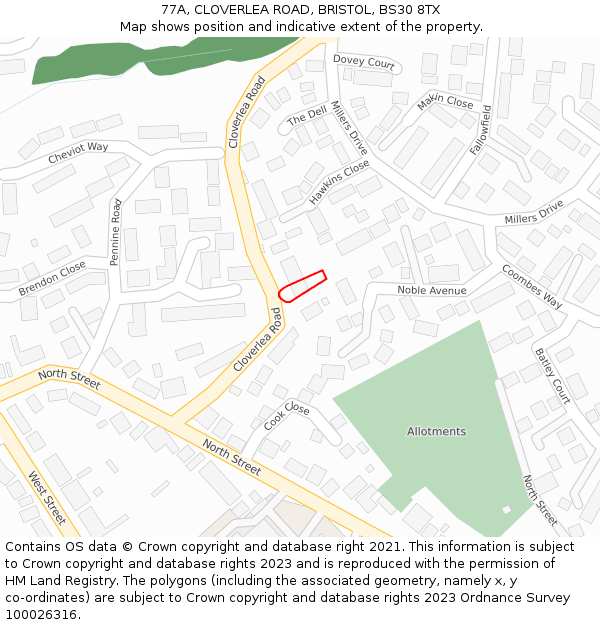 77A, CLOVERLEA ROAD, BRISTOL, BS30 8TX: Location map and indicative extent of plot