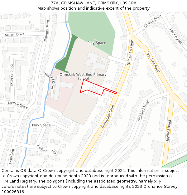 77A, GRIMSHAW LANE, ORMSKIRK, L39 1PA: Location map and indicative extent of plot
