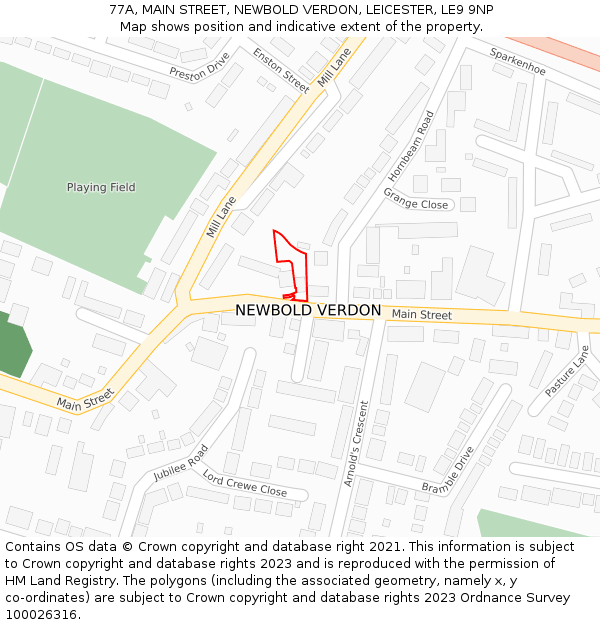77A, MAIN STREET, NEWBOLD VERDON, LEICESTER, LE9 9NP: Location map and indicative extent of plot