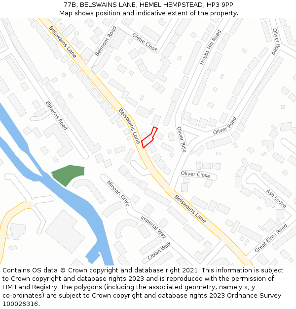 77B, BELSWAINS LANE, HEMEL HEMPSTEAD, HP3 9PP: Location map and indicative extent of plot