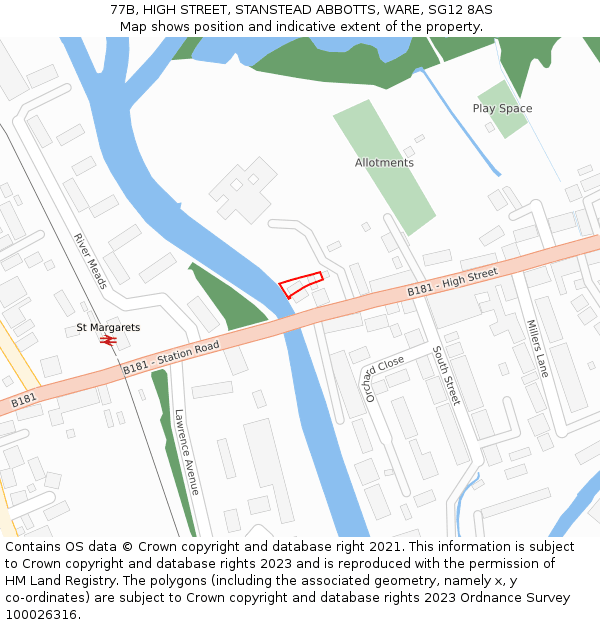 77B, HIGH STREET, STANSTEAD ABBOTTS, WARE, SG12 8AS: Location map and indicative extent of plot