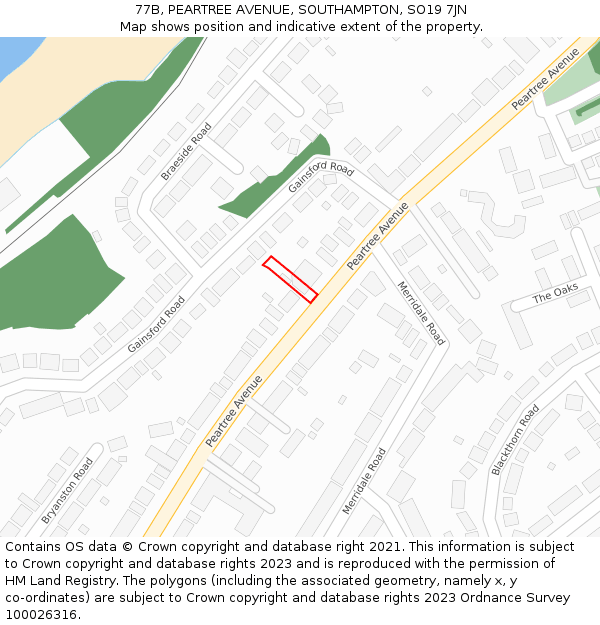 77B, PEARTREE AVENUE, SOUTHAMPTON, SO19 7JN: Location map and indicative extent of plot