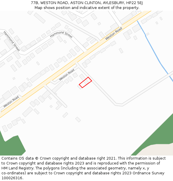 77B, WESTON ROAD, ASTON CLINTON, AYLESBURY, HP22 5EJ: Location map and indicative extent of plot