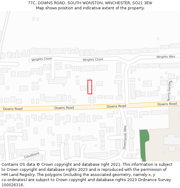 77C, DOWNS ROAD, SOUTH WONSTON, WINCHESTER, SO21 3EW: Location map and indicative extent of plot