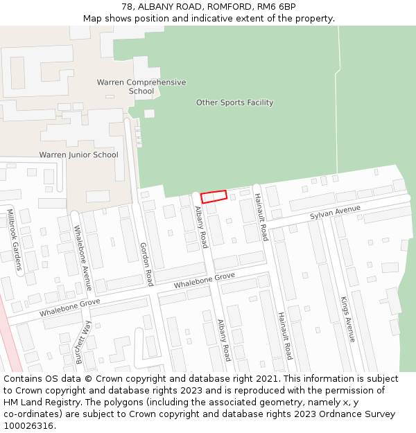 78, ALBANY ROAD, ROMFORD, RM6 6BP: Location map and indicative extent of plot