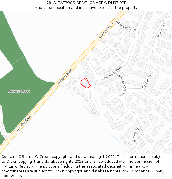 78, ALBATROSS DRIVE, GRIMSBY, DN37 9PE: Location map and indicative extent of plot