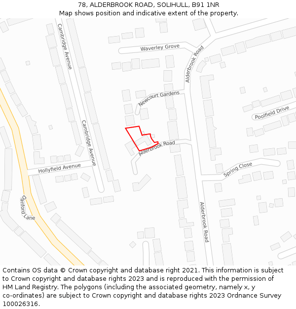 78, ALDERBROOK ROAD, SOLIHULL, B91 1NR: Location map and indicative extent of plot