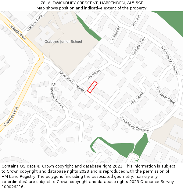 78, ALDWICKBURY CRESCENT, HARPENDEN, AL5 5SE: Location map and indicative extent of plot