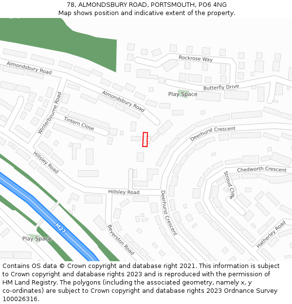 78, ALMONDSBURY ROAD, PORTSMOUTH, PO6 4NG: Location map and indicative extent of plot