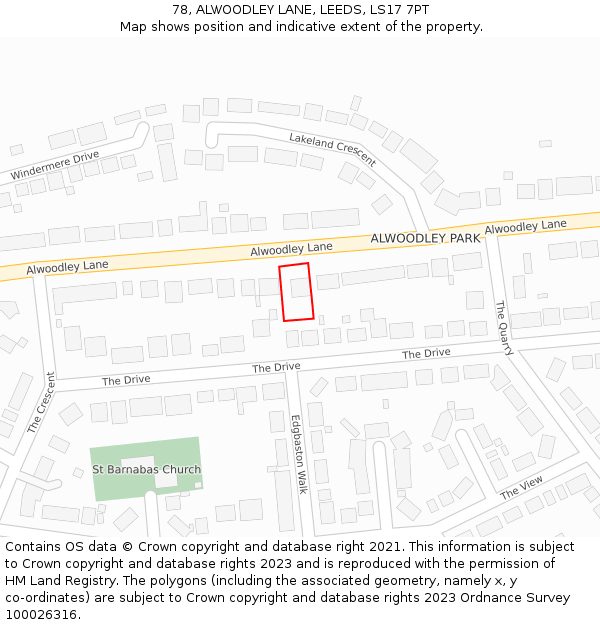 78, ALWOODLEY LANE, LEEDS, LS17 7PT: Location map and indicative extent of plot