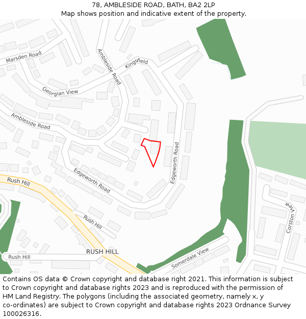 78, AMBLESIDE ROAD, BATH, BA2 2LP: Location map and indicative extent of plot