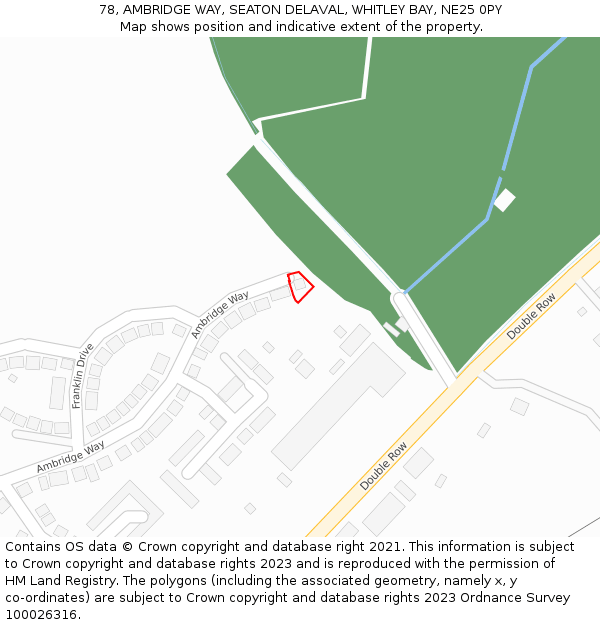 78, AMBRIDGE WAY, SEATON DELAVAL, WHITLEY BAY, NE25 0PY: Location map and indicative extent of plot