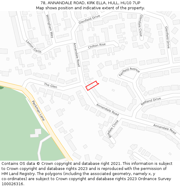 78, ANNANDALE ROAD, KIRK ELLA, HULL, HU10 7UP: Location map and indicative extent of plot