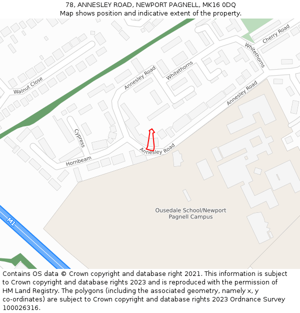 78, ANNESLEY ROAD, NEWPORT PAGNELL, MK16 0DQ: Location map and indicative extent of plot