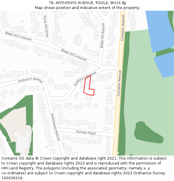 78, ANTHONYS AVENUE, POOLE, BH14 8JJ: Location map and indicative extent of plot