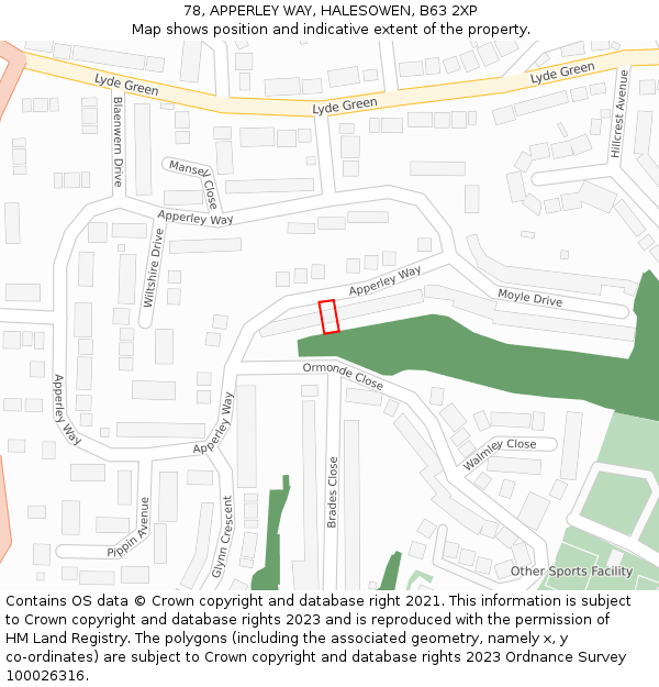 78, APPERLEY WAY, HALESOWEN, B63 2XP: Location map and indicative extent of plot