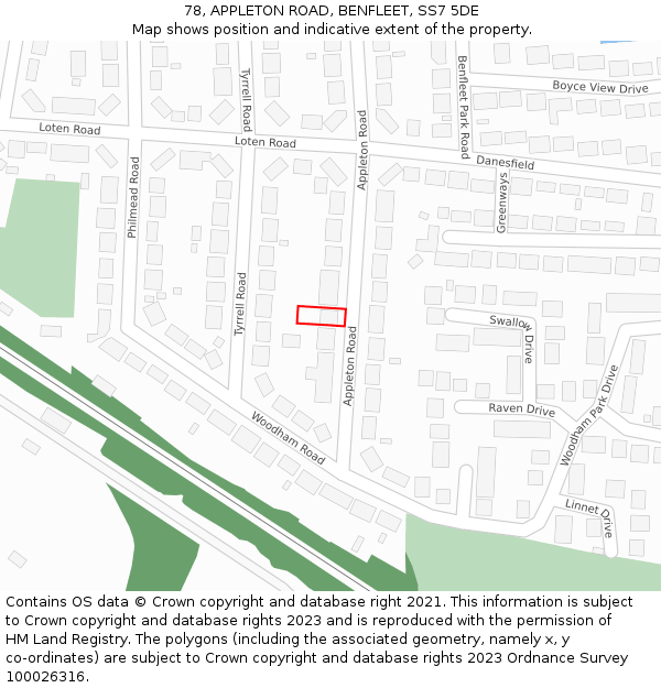 78, APPLETON ROAD, BENFLEET, SS7 5DE: Location map and indicative extent of plot