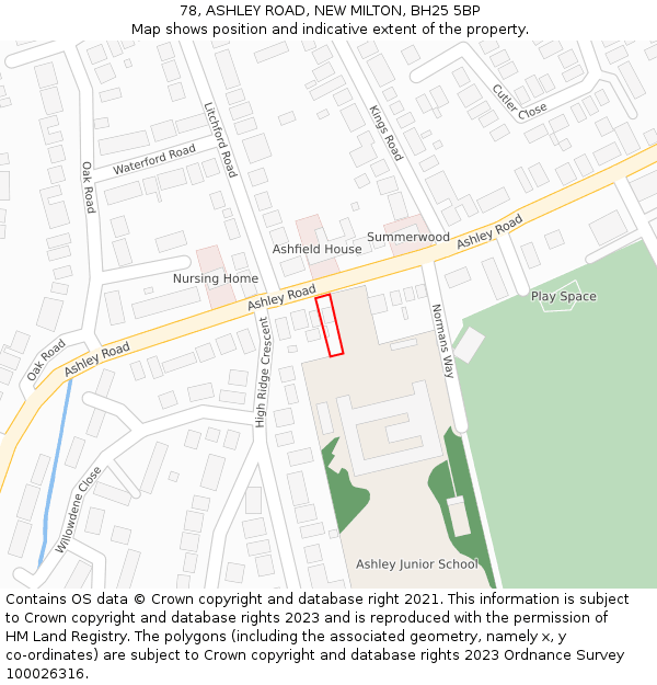 78, ASHLEY ROAD, NEW MILTON, BH25 5BP: Location map and indicative extent of plot
