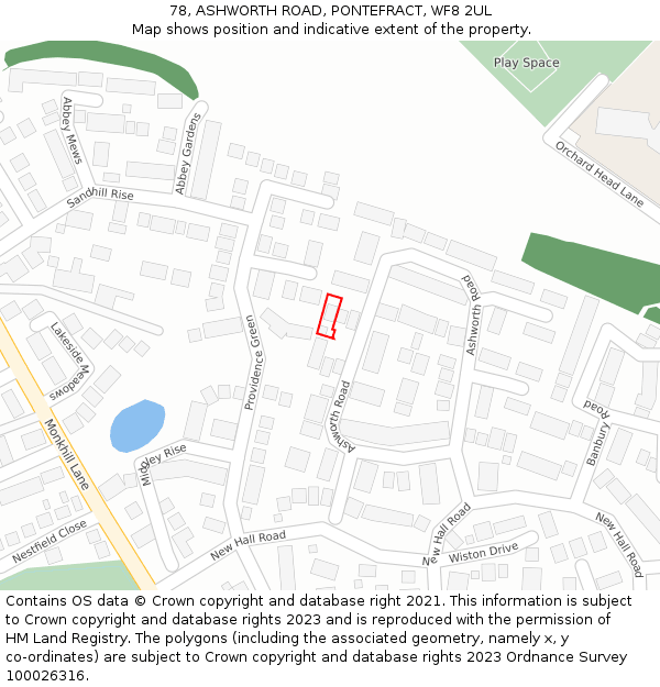 78, ASHWORTH ROAD, PONTEFRACT, WF8 2UL: Location map and indicative extent of plot