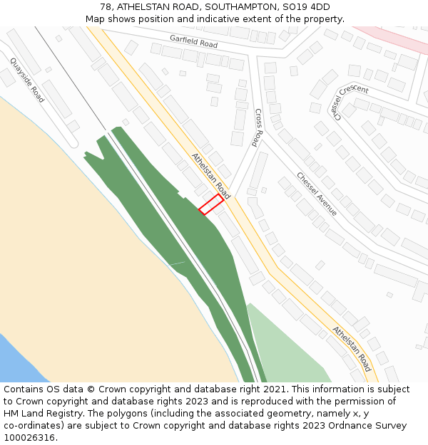 78, ATHELSTAN ROAD, SOUTHAMPTON, SO19 4DD: Location map and indicative extent of plot